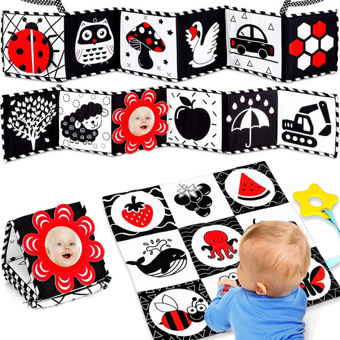 Black and White High Contrast Baby Toys 0-6 Months, Montessori Tummy Time Sensory Crinkle Toys for Newborn Infant
