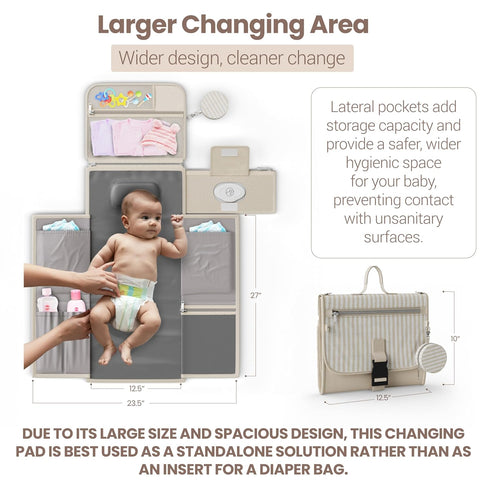 Portable Diaper Changing Pad - Large, Waterproof Travel Changing Pad for Baby with Extra Storage, Wipes Pocket