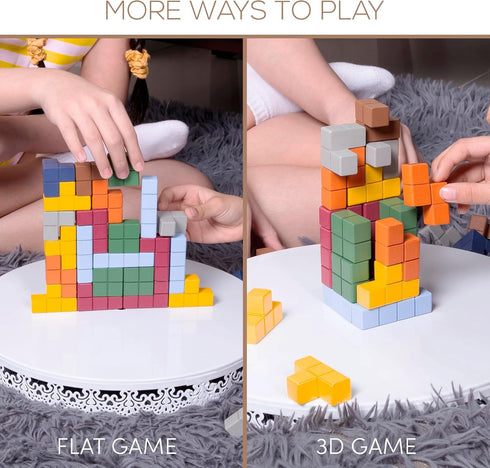 Wooden Tetra Tower Game - 32PCS Stack Attack with Building Blocks & Cards, Fun Balance Game for All