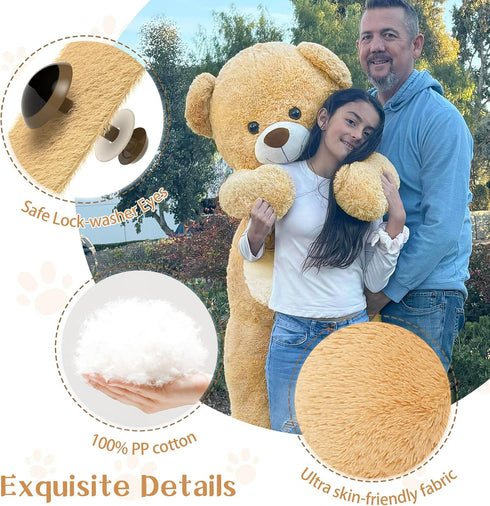 MorisMos Teddy Bear Stuffed Animal, 4FT Giant Tan Plush Toy, Soft Big Bear for Gifts
