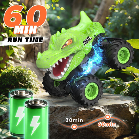 2.4GHz 1:24 6-8 8-12 Dinosaur Remote Control Car, Monster Truck Toys Rechargeable RC Cars Scale RC Truck with LED Light