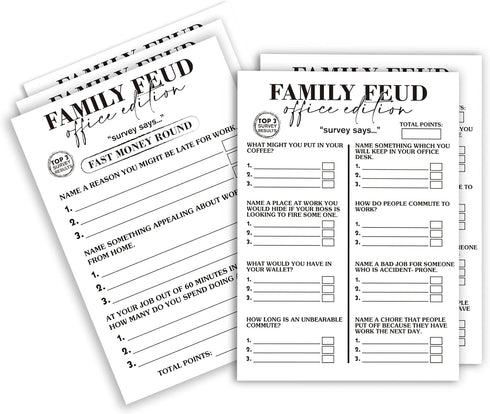 Office Party Feud Games, Team Building Group Game with 30 Office Feud Cards and 3 Fast Money Round Cards
