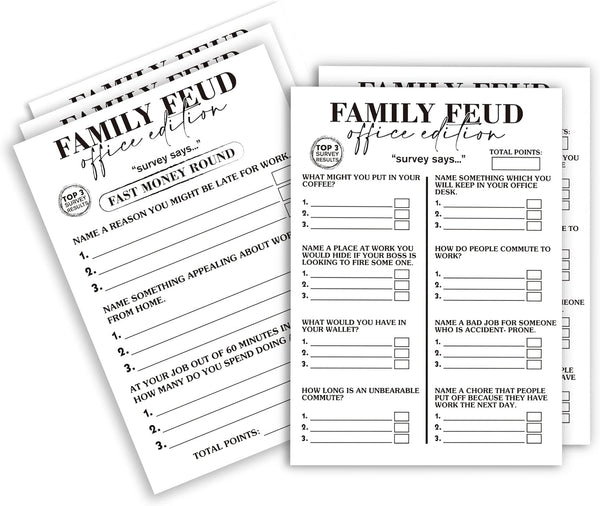 Office Party Feud Games, Team Building Group Game with 30 Office Feud Cards and 3 Fast Money Round Cards