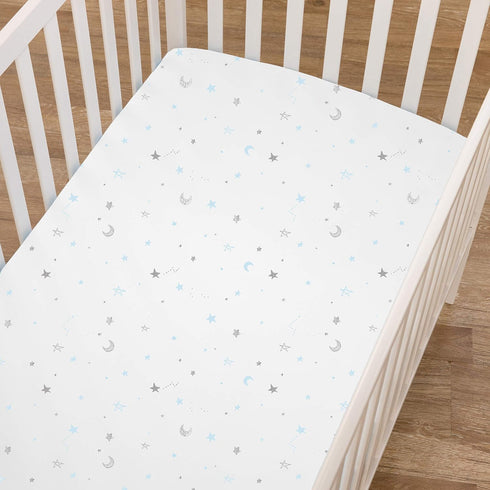 American Baby Company 2 Pack 100% Natural Cotton Fitted Mini Crib Sheets, 38" x 24", Blue Star/Zigzag