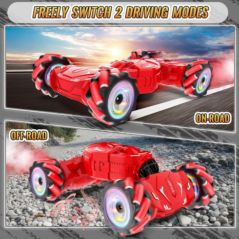 Pristar RC Stunt Cars, Gesture Sensing Remote Control Car Toys for Boys and Girls, 2.4Ghz with Spray Lights Music, 360°