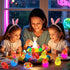 FLYSNK 18 Pack Plastic Easter Eggs Filled with Light Up Fidget Stress Balls, Glow in The Dark Egg Shape Squeeze Balls