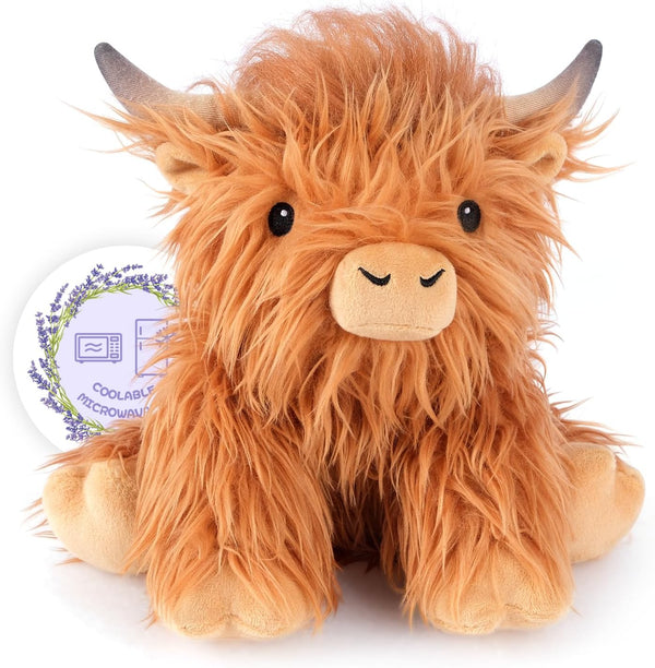 SuzziPals Heatable & Coolable Highland Cow Weighted Stuffed Animals, Microwavable Stuffed Animals