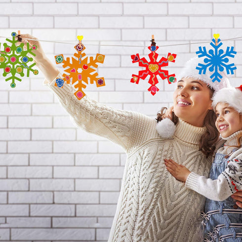 Zonon 24 Pieces Holiday Snowflake Craft Kit Winter DIY Hanging Craft Ornaments Snowflake Kit for Christmas Tree Home