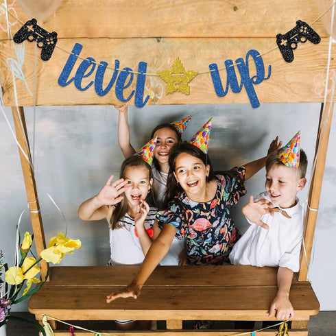 Level Up Banner - Video Game Theme Birthday Party Decoration for Kids Boys Girls, Happy 11th-16th Birthday Party