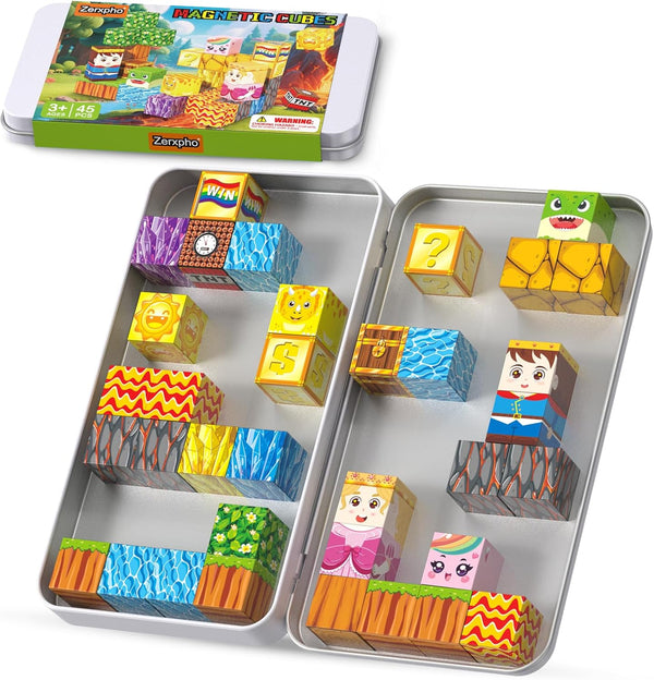 Zerxpho Mini Magnetic Blocks, Magnetic Blocks Building Toys with Travel Case 45PCS, STEM