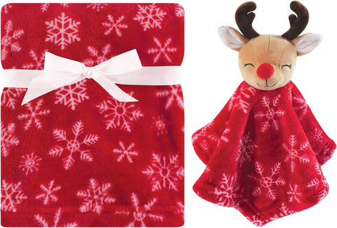 Hudson Baby Unisex Baby Plush Blanket with Security Blanket, Reindeer, One Size