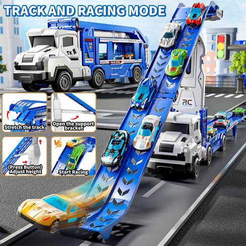 GOGIHCCH 3-in-1 2-4 12 3-5 4-8(Blue) Kids Carrier Truck Toy Car Tracks for Toddlers Years Old with Racing Cars Toys