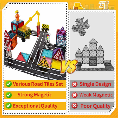 Set 3-5 4-8 5-7 3+ Magnetic Tiles Road with Crane for Kids Ages Preschool City Construction Kids Games Toddler Magnet