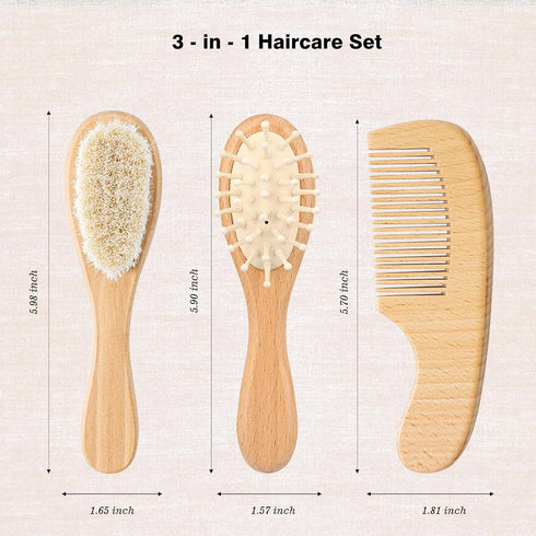 Set (3pcs Baby Grooming Kit,Baby Health Care Kit,Baby Brush Soft Bristles Baby Nail Kit Nursery Care Kit Wooden)