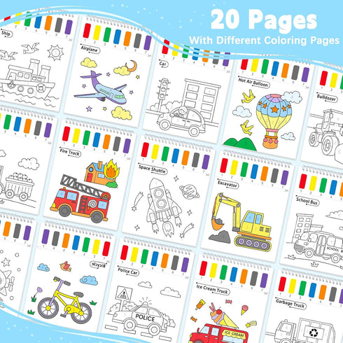 SOCOLER 1-3, 4-8 Paint with Water Coloring Books for Toddlers, Traffic Theme Mess Free Watercolor Painting Papers