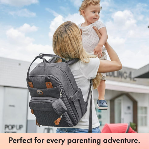 Dikaslon Diaper Bag Backpack - Large Unisex Baby Bags with Portable Changing Pad, Pacifier Case, Stroller Straps