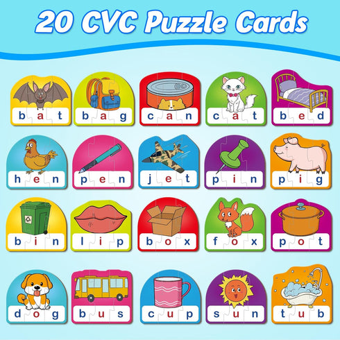 CVC Puzzle Cards for Kids,CVC Word Games,Phonics Games,Speech Therapy Toys for Toddlers,3 Alphabet Letter Word Puzzles,learning Spelling Games,Preschool Kindergarten Classroom Must Haves