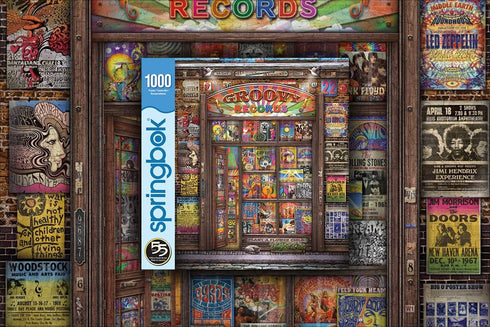 Springbok Groovy Records 1000 Piece Jigsaw Puzzle for Adults - Classic Record Store Illustration