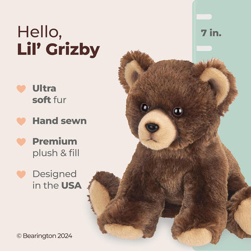 Bearington Lil' Grizby The Brown Grizzly Teddy Bear - 7 Inch Plush Stuffed Animal for Hugs and Cuddles