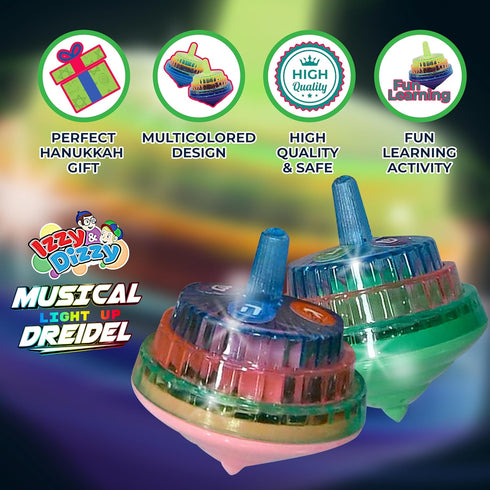 2 Pack Izzy 'n' Dizzy Musical Dreidel - Hanukkah Dreidel - Sings Oh Draidel as it Lights Up - Light Up Dreidels