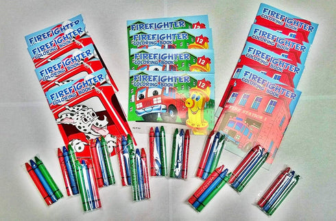 HAPPY DEALS ~ 12 Sets 36 Fireman Coloring Books with Crayons - Fire Fighter Party Favors with Crayons Included