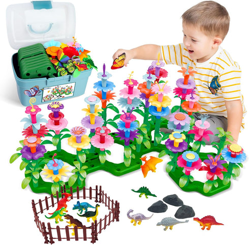 Toys Gifts for Toddlers Boys Girls Age 2-6, 167 PCS Dinosaur Flower Garden Building Blocks, STEM Stacking Games