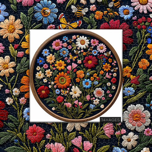 PICKFORU 1000 Vintage Wildflower Puzzles for Adults Pieces, Round Butterfly Bee Plant Puzzle Nature Art, Circle Pretty
