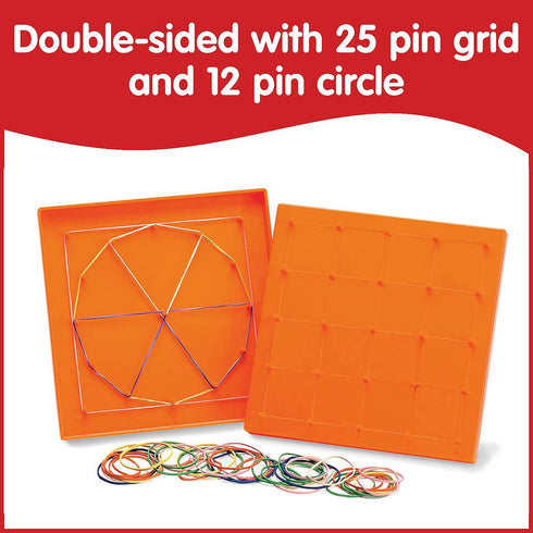 Set Set 6 3+ 5 5 Grid/12 edxeducation Double-Sided Geoboard | of with Rubber Bands | Ages | Math Resources, Fine Motor