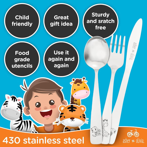 Kids and Toddler Utensils Silverware Set, 24-Piece Toddler Silverware Includes 8 Forks, 8 Spoons, 8 Kid-Friendly Knives