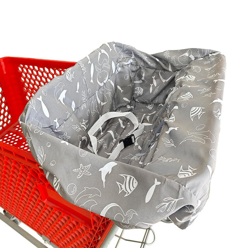 Portable Shopping Cart Cover, High Chair and Grocery Cart Covers for Babies, Kids, Infants (Gray Seaworld)