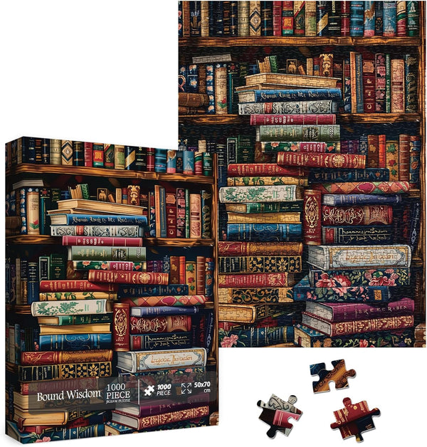 Larkipuzz Vintage Library Bookshelf Jigsaw Puzzle 1000 Piece for Adult, Funny Books Challenging
