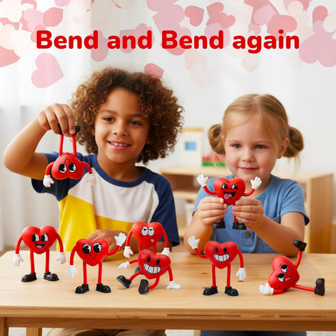 12 Pack ArtCreativity Heart Bendables - - Bendable Valentine Toys for Kids - Valentine Gift Party Favors for Boys