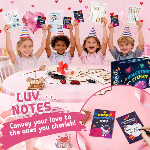 RISFUNIA 24 Pack Valentines Gifts for Kids Classroom, Wooden STEM Kits, Kids Valentines Day Cards for School Exchange