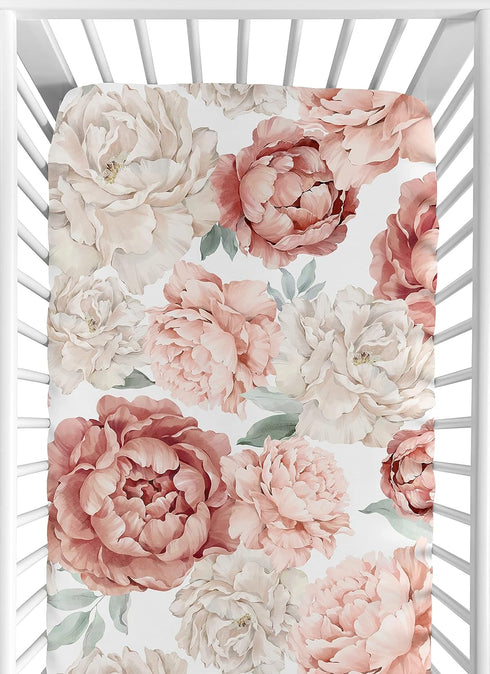 Sweet Jojo Designs Fitted Baby Crib Sheets (Boho Pink Floral) for Girls,