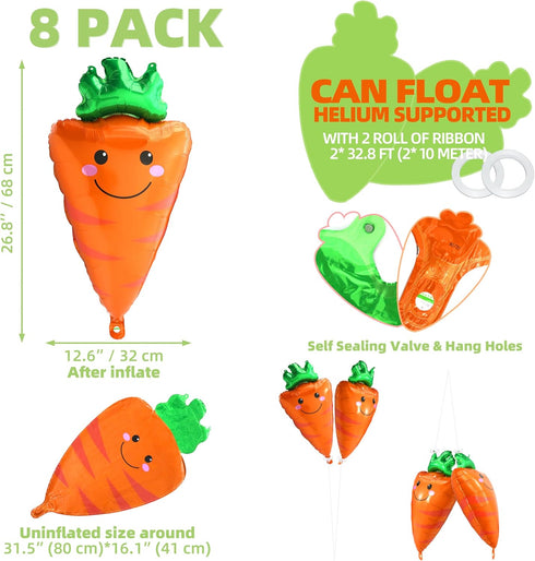 8 Pack Cute Carrot Balloons Farmer Vegetable Decoration Fruit Veggie Farm Food Party Supplies For Birthday Picnic