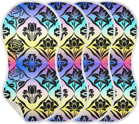 decor gift 4 Pack 22x11in Cotton Newborns Burp Cloths Soft Touch Purple Silhouette Flower Black spit up Cloth