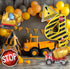 JUANBUDONG Set,Yellow 4 Balloons,4th Construction Theme Balloons and Black Striped Construction Foil Number