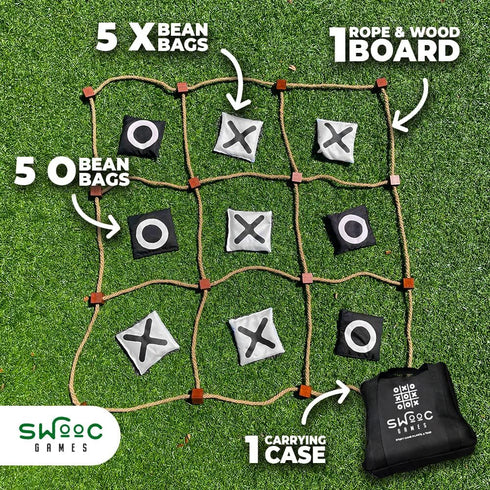 SWOOC Games - Giant Tic Tac Toe Outdoor Game | 3ft x 3ft | Instant Setup, No Assembly | Bean Bag Toss Outdoor Games for