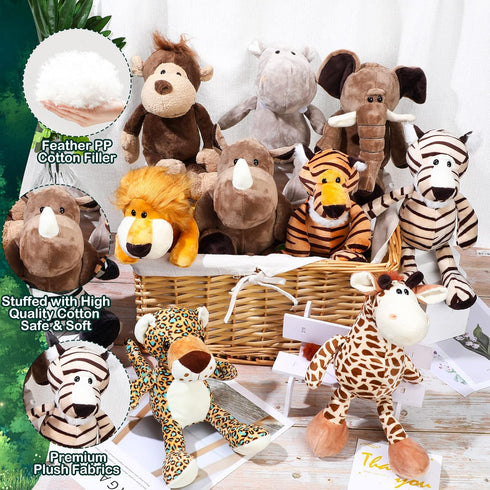 HyDren 10 Pcs Safari Stuffed Animals Plush Jungle Toys for Girls Boys, Elephant, Giraffe, Lion, Tiger, Monkey, and More