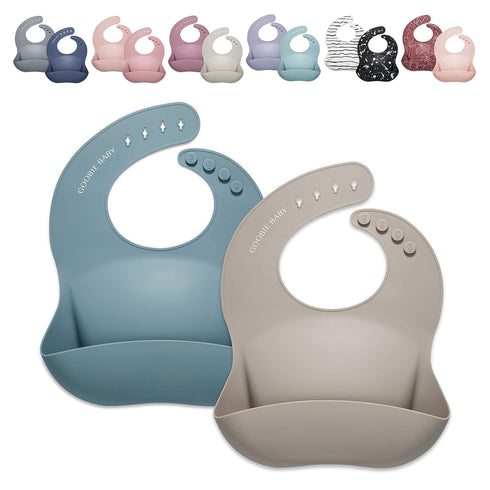 Goobie Baby Silicone Baby Bib with Food Catcher - Adjustable Waterproof Feeding Bib for