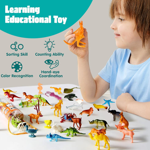 JOYIN 69Pcs Assorted Small Animal Figures, Mini Plastic Toy (Ocean, Zoo, Farm, Dinosaur, Insect) for Sensory Bin