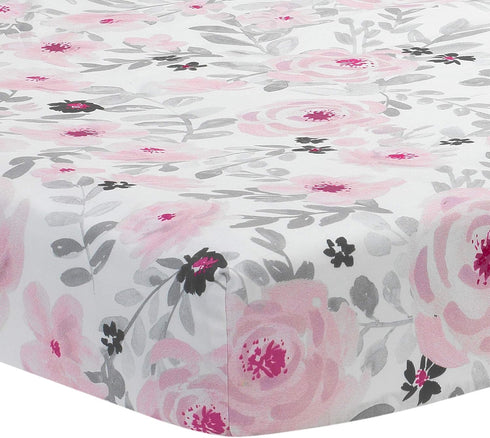 3-Piece Set Bedtime Originals Blossom Pink Watercolor Floral Mini Crib Bedding