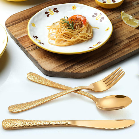 LIANYU 12-Piece Kids Gold Silverware Set, Stainless Steel Toddler Utensils, Dishwasher Safe Cutlery Set