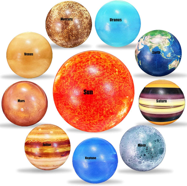10PCS Solar System Planet Stress Balls, Stress Relief Planets and Space Ball Educational Toys for Adults and Kids