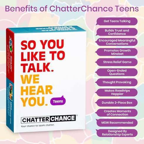 ChatterChance Conversation Starter for Teens, Fun Games with Question Cards for Connection & Understanding