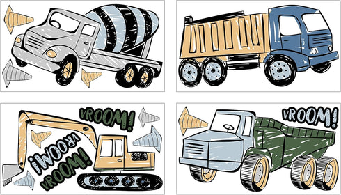 Set 4 Sweet Jojo Designs Construction Truck Large Peel and Stick Wall Decal Stickers Art Nursery Decor - of Sheets