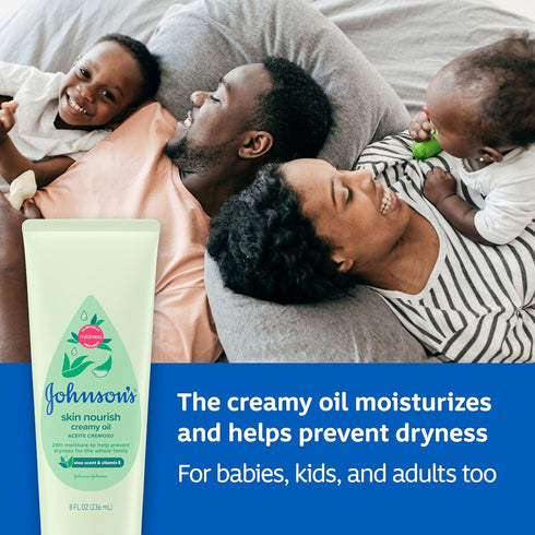 24 8 oz Johnson's Skin Nourish Creamy Oil, Aloe Scent & Vitamin E, Creamy Oil Helps Prevent Dryness & Moisturizes