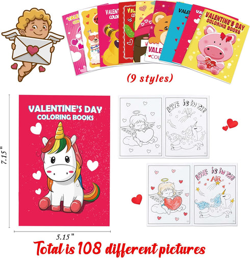 90shine 100PCS Valentines Day Mini Coloring Books Gifts for Kids Bulk, Valentine Crafts Goodie Bag Stuffers Exchange