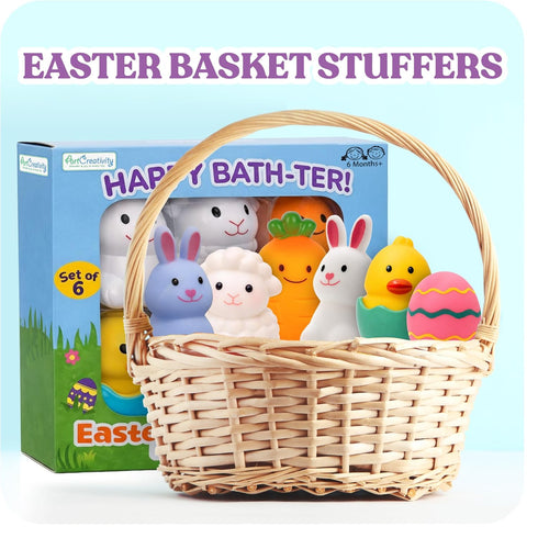 6 Pack, 6 ArtCreativity Easter Basket Stuffers for Toddlers, Mold Free Bath Toys, No Hole Easter Bath Toys, Soft