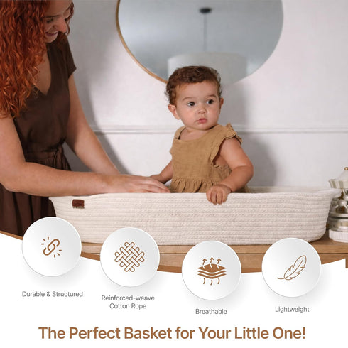 Royal Snuggle Baby Changing Basket with Waterproof Pad, Premium Cotton Rope Foldable Diaper Changing Mat for Dresser